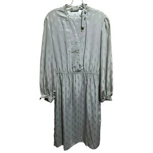 Vintage Lanvin Gray Tonal Silk Shirtwaist Dress Long Sleeve Mandarin Neck Sz 16